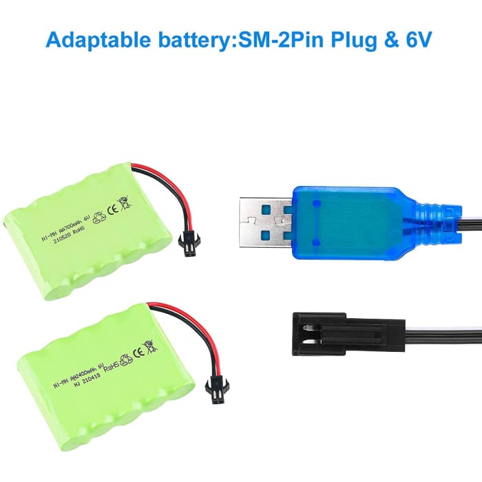2 Pezzi Cavo Caricatore USB SM-2P 250mAh Output RC Auto per batterie 6V Ni-Mh Colore Azzurro.