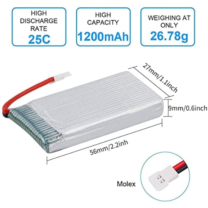 3 Pezzi Batteria Lipo Ricaricabile (3.7v, 1200mAh Lipo) per Rc Droni Quadricotteri Syma X5SC X5SW.