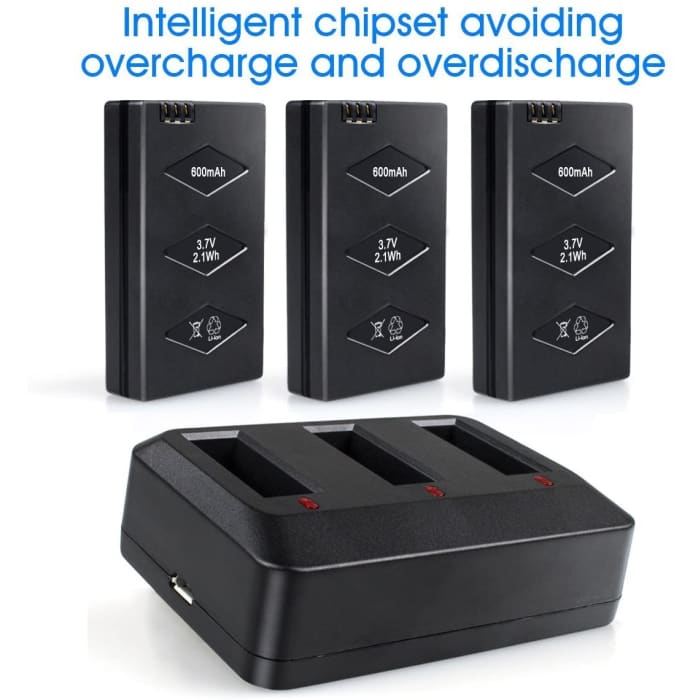3 Pezzi Batteria Lipo 3,7V 600mAh 20C + 3 Porte di Ricarica Rapida con Protezione IC di Circuito, Compatibile con Parrot MiniDrone Jumping Sumo Rolling Spider Mambo Airborne.