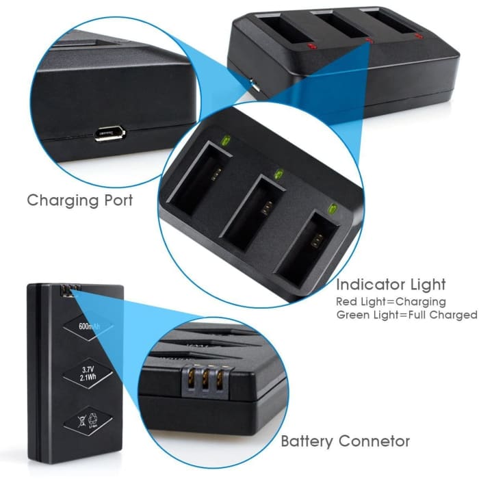 3 Pezzi Batteria Lipo 3,7V 600mAh 20C + 3 Porte di Ricarica Rapida con Protezione IC di Circuito, Compatibile con Parrot MiniDrone Jumping Sumo Rolling Spider Mambo Airborne.