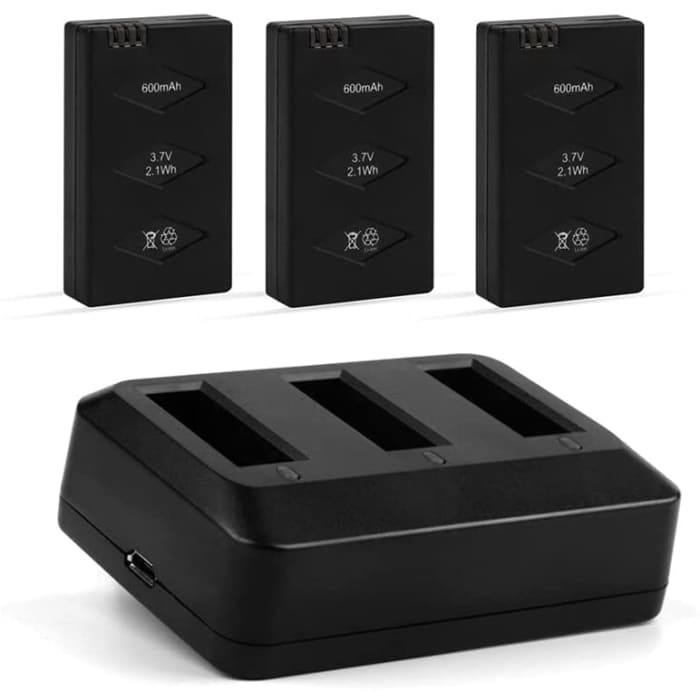 3 Pezzi Batteria Lipo 3,7V 600mAh 20C + 3 Porte di Ricarica Rapida con Protezione IC di Circuito, Compatibile con Parrot MiniDrone Jumping Sumo Rolling Spider Mambo Airborne.