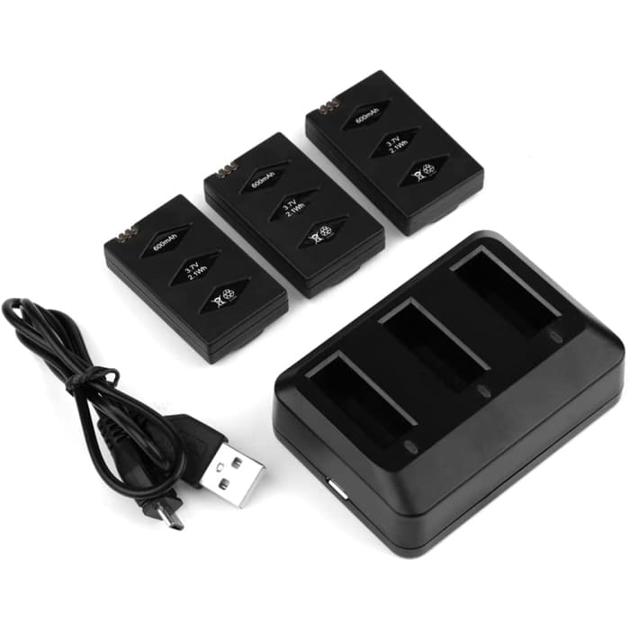 3 Pezzi Batteria Lipo 3,7V 600mAh 20C + 3 Porte di Ricarica Rapida con Protezione IC di Circuito, Compatibile con Parrot MiniDrone Jumping Sumo Rolling Spider Mambo Airborne.