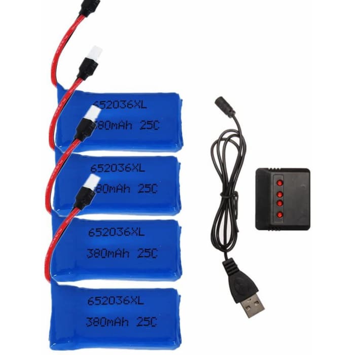 4 pcs 25C 3.7V 380mAh Batterie per drone con 1pc caricatore per HUBSAN X4 H107 H107L H107C H107D V252 JXD 385 RC.
