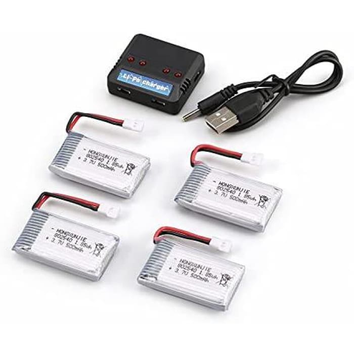 4 Pezzi Batterie Lipo Ricaricabili 3.7v, 500mAh + 1 Caricatore 1 to 4 per Rc Droni Quadricotteri Syma X5 X5C X5SC X5SW, Cheerson CX-30W, Skytech M68, Wltoys F949.