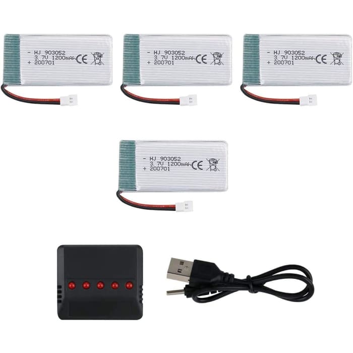 4 Pezzi Batteria Lipo Ricaricabile (3.7v, 1200mAh Lipo) per Rc Droni Quadricotteri Syma X5SC X5SW +Caricatore 1 to 4.