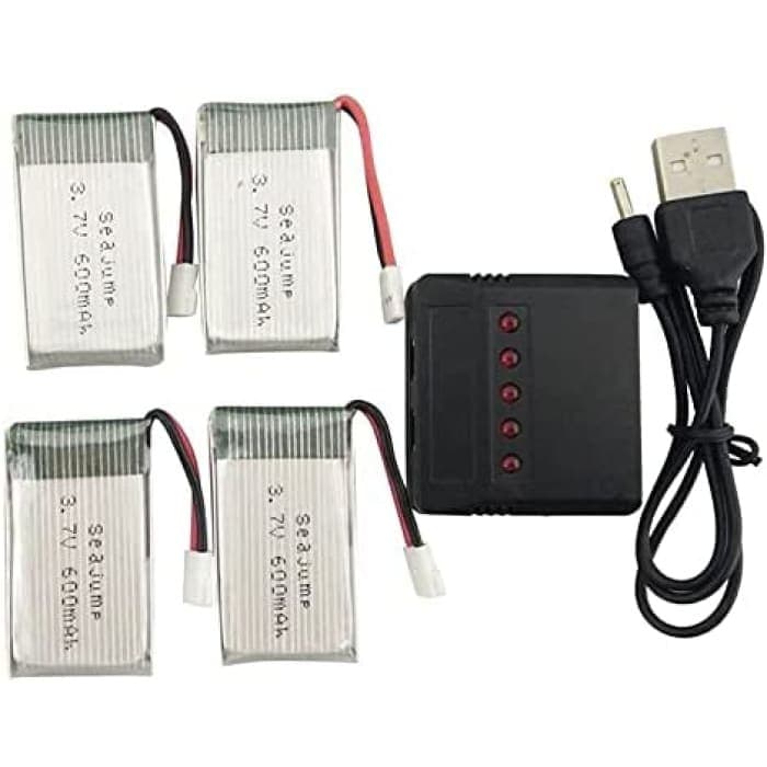 4 Pezzi Batteria Lipo 3.7v, 600 mAh per Rc Droni Quadricotteri Syma X5 X5C X5SC X5SW, Cheerson CX-30W, Skytech M68, Wltoys F949 con Caricatore.