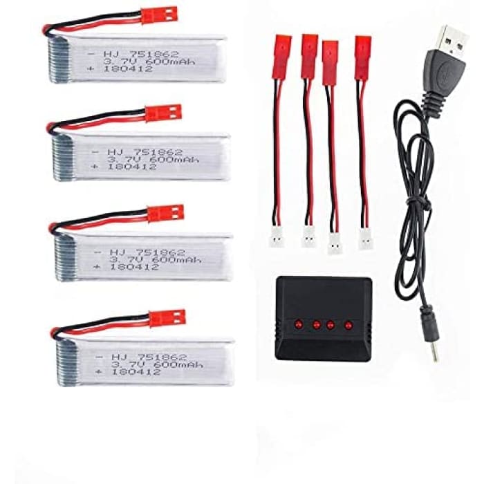 4 Pezzi Batteria Lipo Ricaricabile (3.7V 600mAh) per RC Droni quadricotteri UDI U817 U817C U817A U818A WLtoys V959 V969 V979 V989 V999 V929 V949 V212 V222 RC + Caricatore.