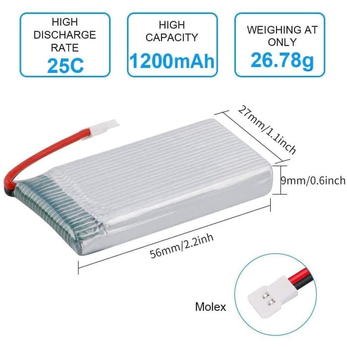 4 Pezzi Batteria Lipo Ricaricabile (3.7v, 1200mAh Lipo) per Rc Droni Quadricotteri Syma X5SC X5SW.