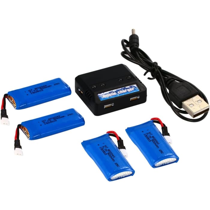Caricatore 1 TO 4 con 4 Batterie da 500mAh LIPO Ricaricabile per HUBSAN X4 H107L H107C H107D H107 V252.