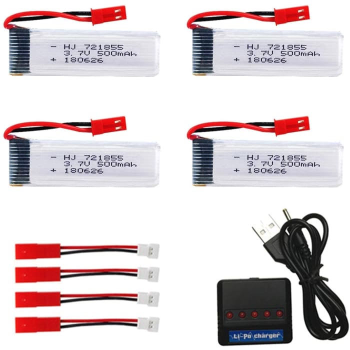 4 Pezzi Batteria Lipo Ricaricabile (3.7V 500mAh) per RC Droni quadricotteri UDI U817 U817C U817A U818A WLtoys V959 V969 V979 V989 V999 V929 V949 V212 V222 RC + Caricatore.