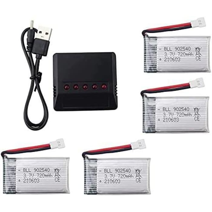 4 Pezzi Batteria Lipo Ricaricabile (3.7v, 720mAh Lipo) per Rc Droni Quadricotteri Syma X5 X5C X5SC X5SW, Cheerson CX-30W, Skytech M68, Wltoys F949 + Caricatore.
