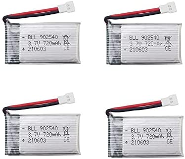 4 Pezzi Batteria Lipo Ricaricabile (3.7v, 720mAh Lipo) per Rc Droni Quadricotteri Syma X5 X5C X5SC X5SW, Cheerson CX-30W, Skytech M68, Wltoys F949.