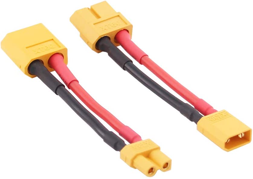 4 Pezzi Cavi Adattatori XT30 a XT60 Maschio Femmina connettore 16awg da 5cm.