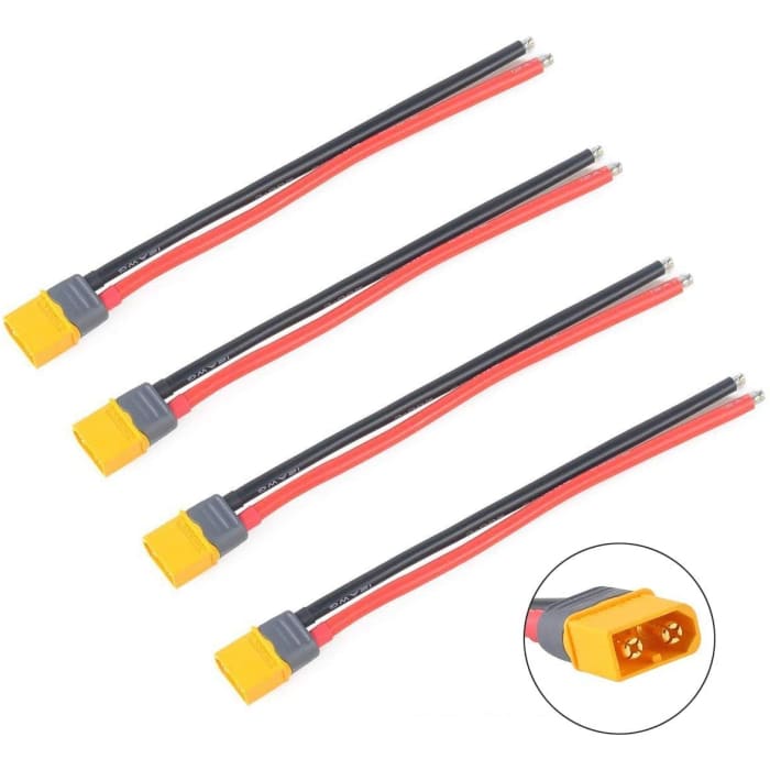 4 Pezzi Connettori XT60 Plug Maschio con Cavi Silicone da 150mm 12AWG per Batterie RC Lipo FPV Racing Drone.