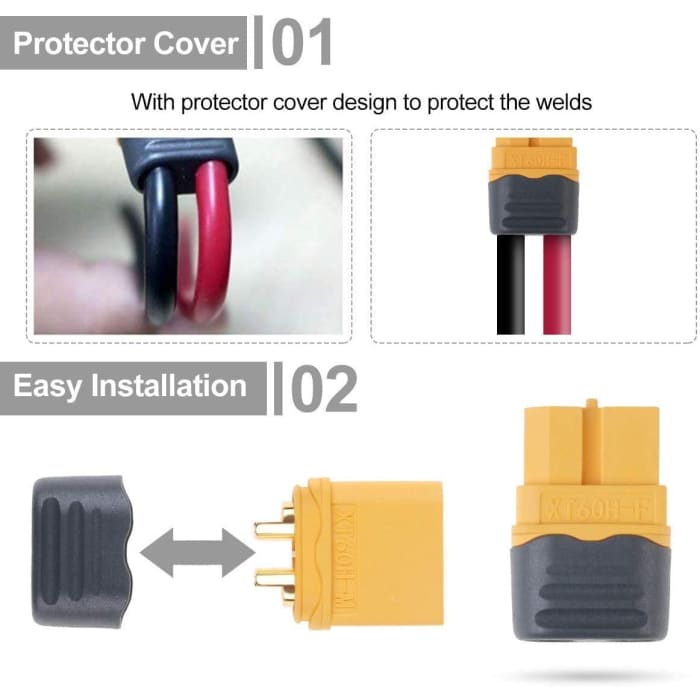 Connettori Xt60H di Alta qualità, Maschio-Femmina con Guaina di Protezione , Connettori per Batterie da Modellismo Rc Lipo, 5 Paia.