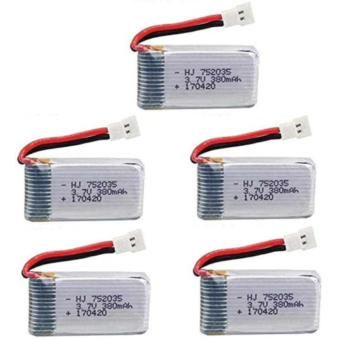 5 Pezzi Batterie Lipo Ricaricabili per Hubsan X4 H107c H107d H107L da 3.7v 380mAh Rc Quadricottero.