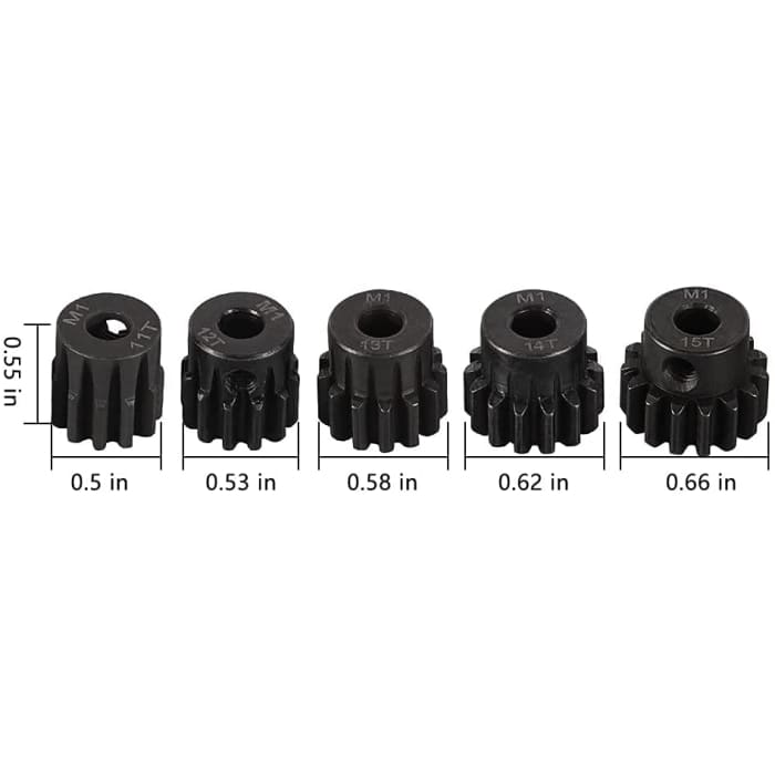 5 Pezzi Pignoni 11T 12T 13T 14T 15T M1 5mm Shaft Gear Module Pinion per Motore Brushless 1:8 1/8 RC Monster/Buggy/Camion.