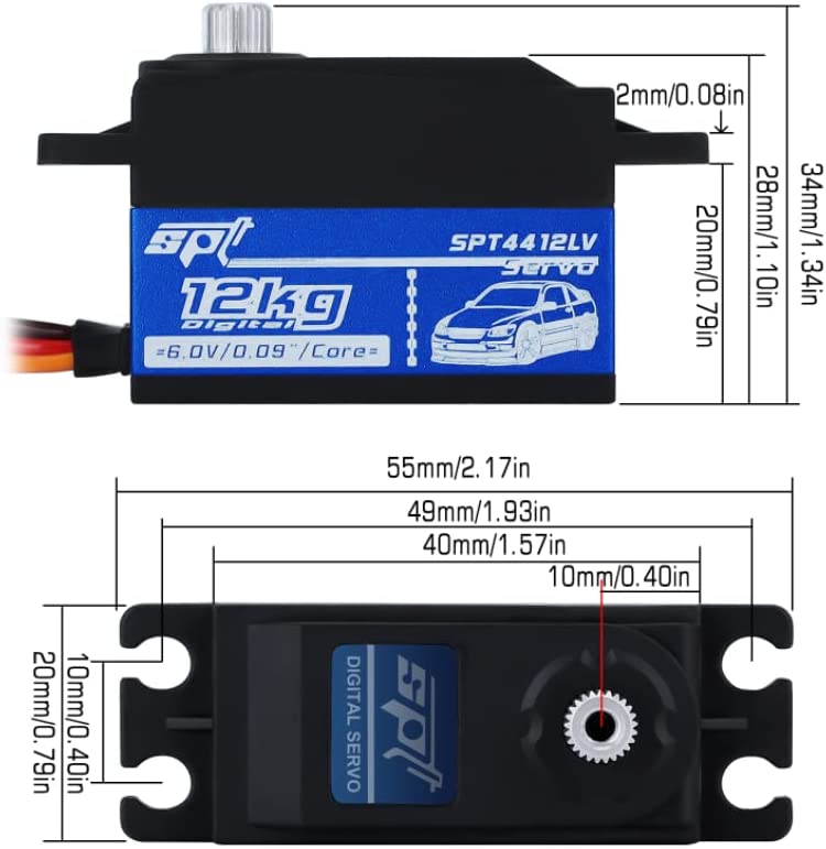 RC Car Digital Servo SPT4412LV 12KG Metal Digital Servo with Gears Suitable for RC Car Upgrade Parts