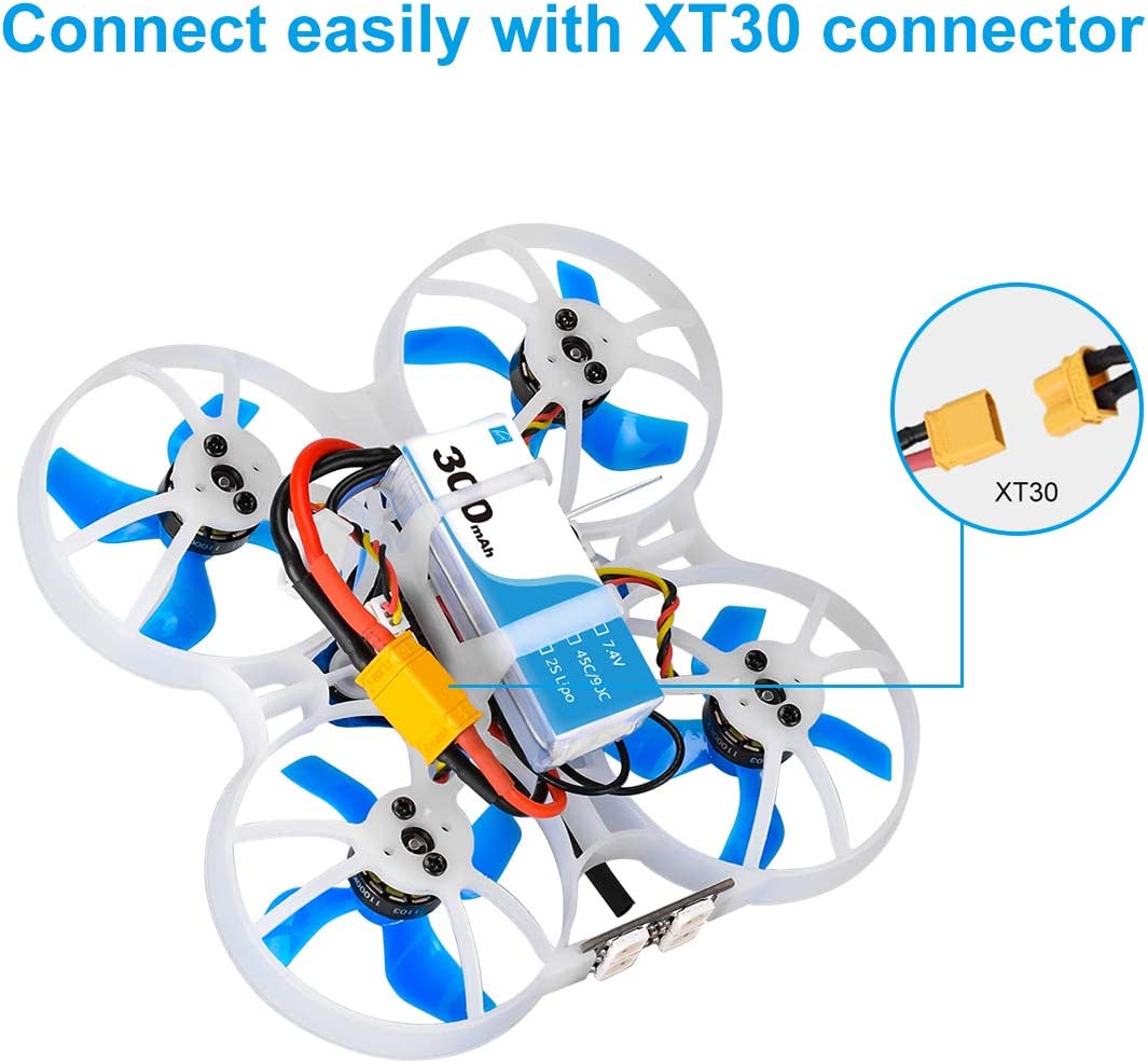 Lipo Batteria 7.4V 300mAh 45C 2S HV Batteria XT30 18AWG Filo di silicone per 2S Whoop.