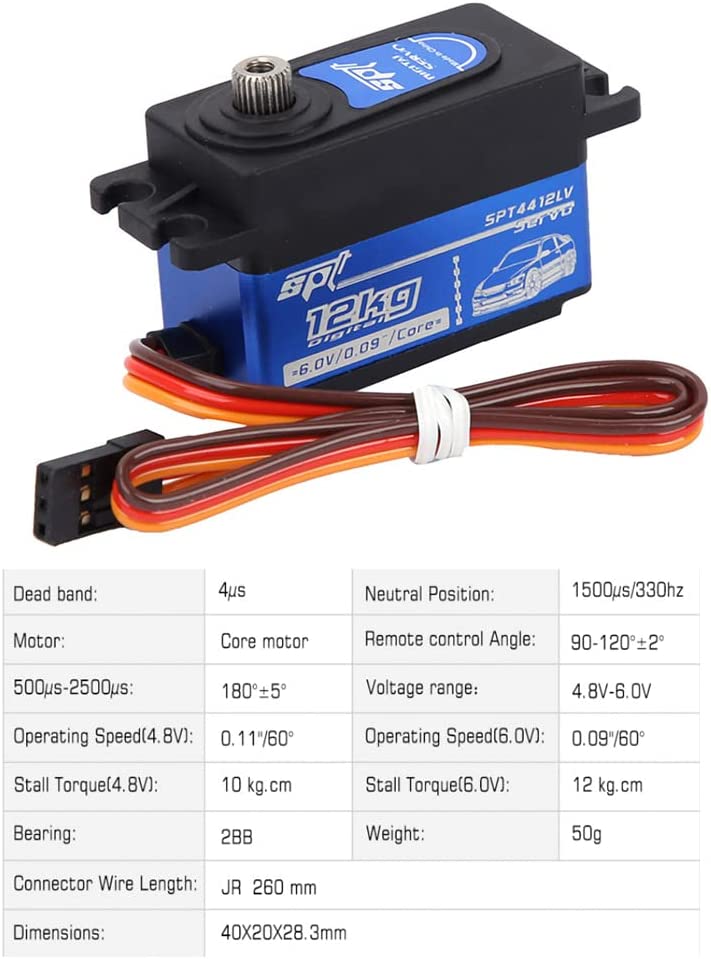 RC Car Digital Servo SPT4412LV 12KG Metal Digital Servo with Gears Suitable for RC Car Upgrade Parts