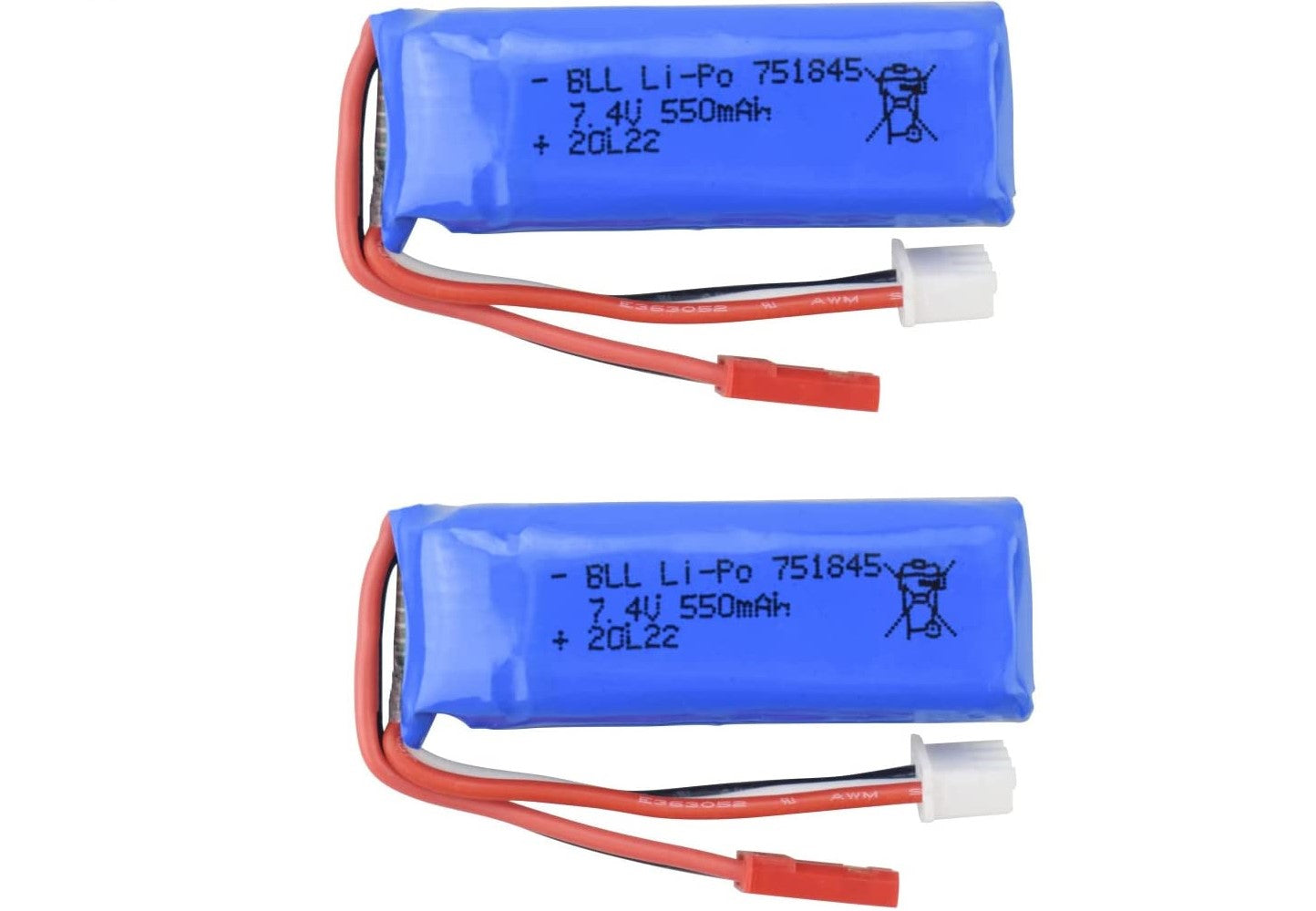 2 Pezzi Batterie al litio 751845 7.4V 550mAh per Auto Wltoys K969 K979 K989 K999 P929 P939 ad Alta Velocità Telecomando Accessori Auto.
