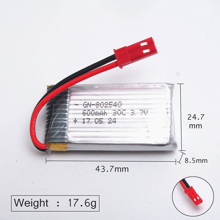Batteria JXD 509G-22 3.7V 600mAh Li-po Batteria con JST Plug per JXD 509G RC Quadcopter.