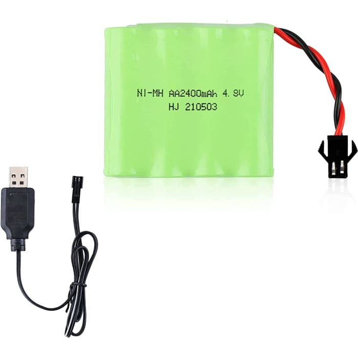 Batteria Ricaricabile 4.8V Ni-Mh 2400 mAh per Controllo Remoto Auto + Cavo Carica USB.