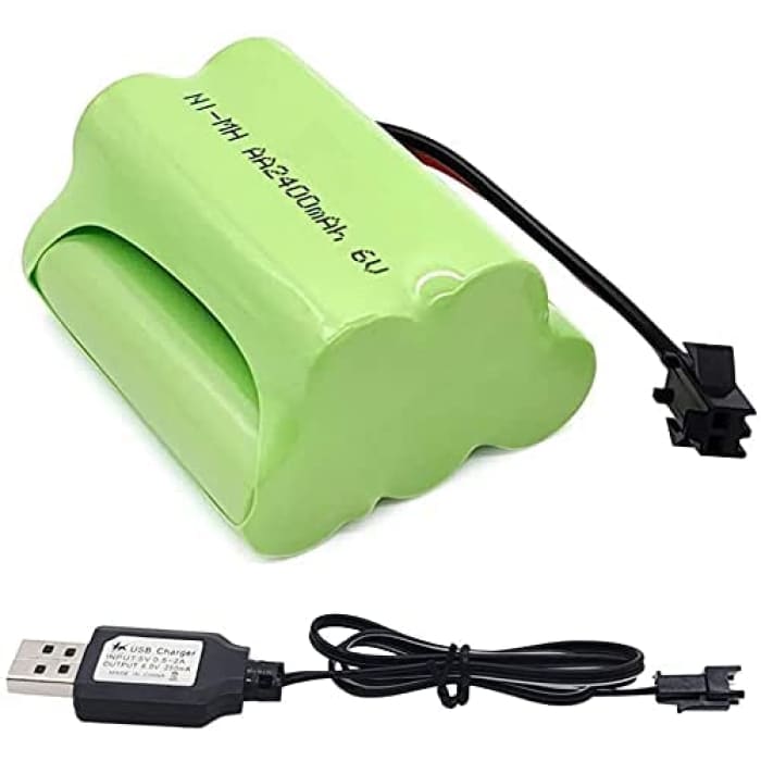 Batteria 6V AA, pacco batteria Ni-MH ricaricabile, batterie ad alta capacità 2400 mAh, spina SM 2P RC Boat RC Bus Connettore SM 2P + Cavo USB.