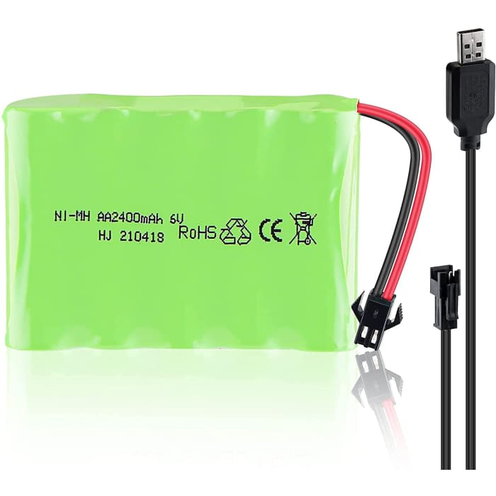 Batteria Ricaricabile 6V Ni-Mh 2400 mAh per Controllo Remoto Auto + Cavo Carica USB.