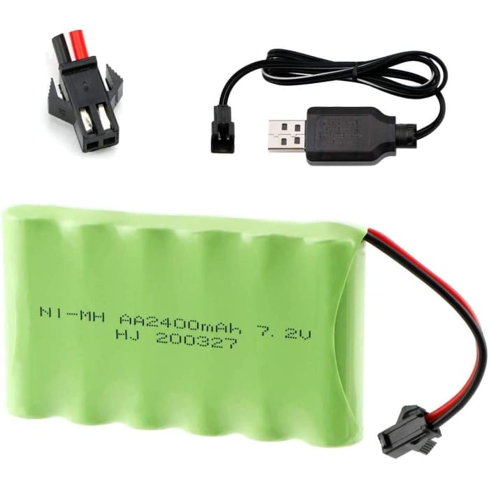 Batteria ricaricabile 7.2V 2400mAh Ni-MH AA con sm-2P 2Pin Plug e cavo caricabatterie USB per veicoli RC Truck Cars.