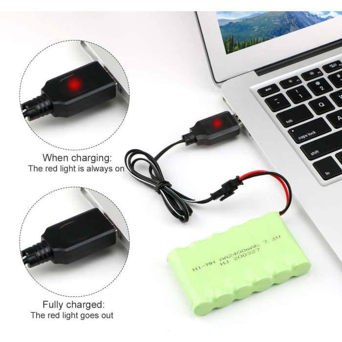 Batteria ricaricabile 7.2V 2400mAh Ni-MH AA con sm-2P 2Pin Plug e cavo caricabatterie USB per veicoli RC Truck Cars.