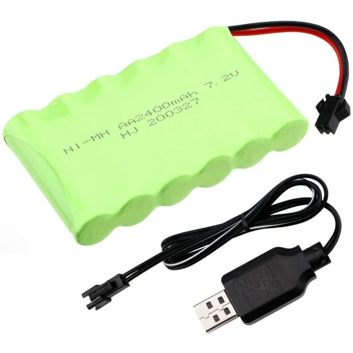 Batteria ricaricabile 7.2V 2400mAh Ni-MH AA con sm-2P 2Pin Plug e cavo caricabatterie USB per veicoli RC Truck Cars.