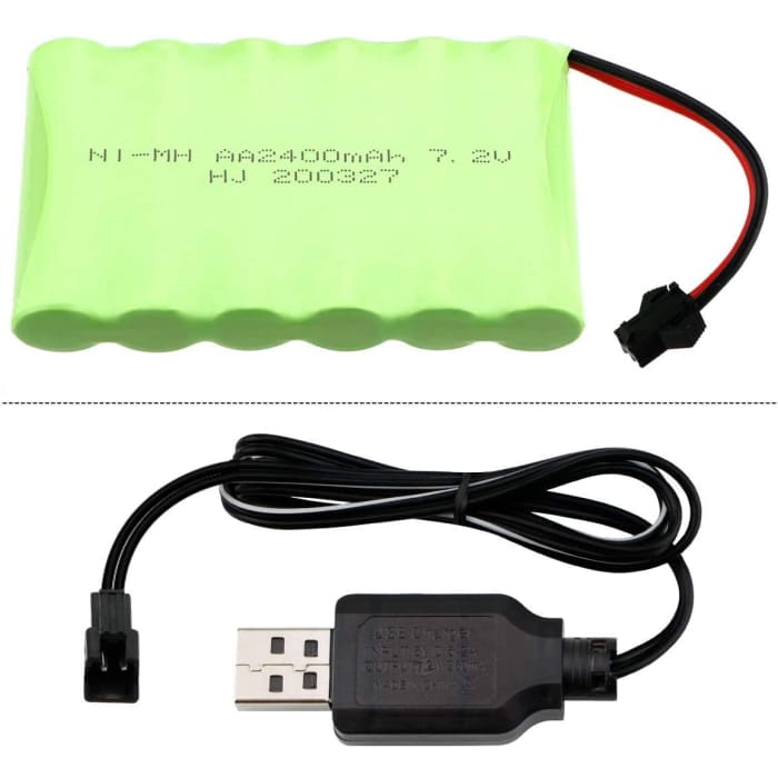 Batteria ricaricabile 7.2V 2400mAh Ni-MH AA con sm-2P 2Pin Plug e cavo caricabatterie USB per veicoli RC Truck Cars.