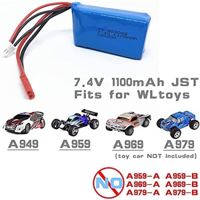 Batteria Lipo Ricaricabile (7.4V 1100mAh) per Drone Auto A949 A959 A969 A979 V912 V913 V262 L959 T23 T55 F45.