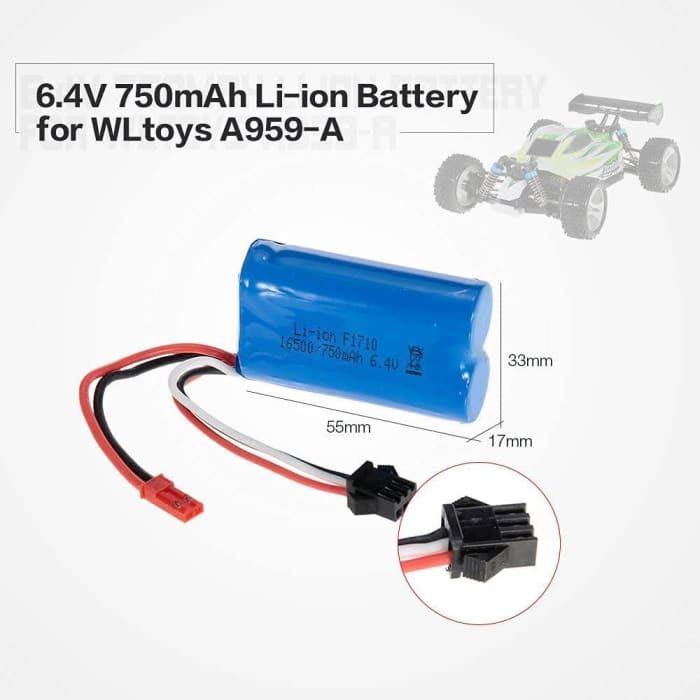 Batteria Lipo Ricaricabile (6.4V 750mAh) per Auto per A959-A A969-A A979-A K929-A Camion RC 16500.