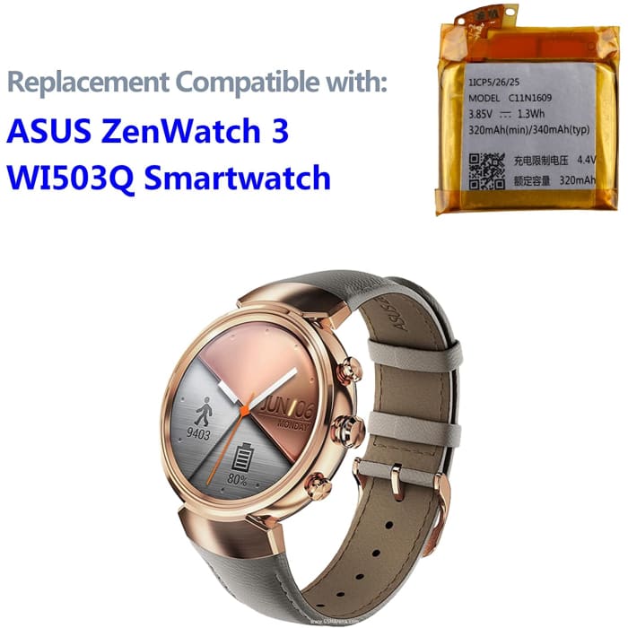 Batteria di ricambio ASUS ZenWatch 3 (WI503Q) Smartwatch C11N1609 con kit.