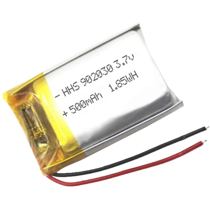 Batteria Lipo Ricaricabile 902030 (3.7v, 500mAh Lipo) per telefono portatile video mp3 mp4 luce LED.