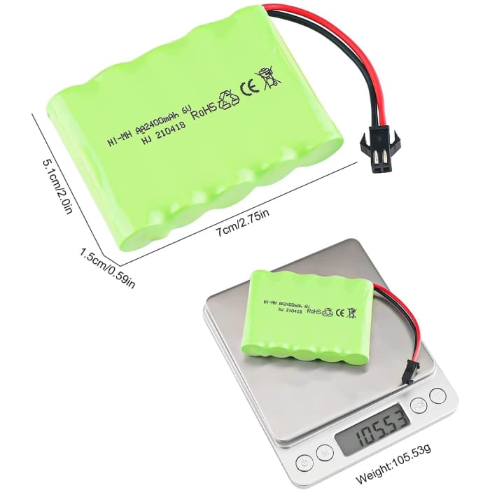 Batteria Ricaricabile 6V Ni-MH 2400 mAh per Controllo Remoto Auto.