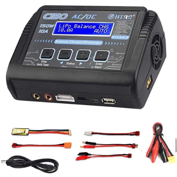 HTRC Caricabatteria LiPo RC Scaricatore bilanciamento 150W 10A 1-6S AC/DC C150 per NiCd Li-Ion Life NiMH LiHV PB Smart Battery (Nero).