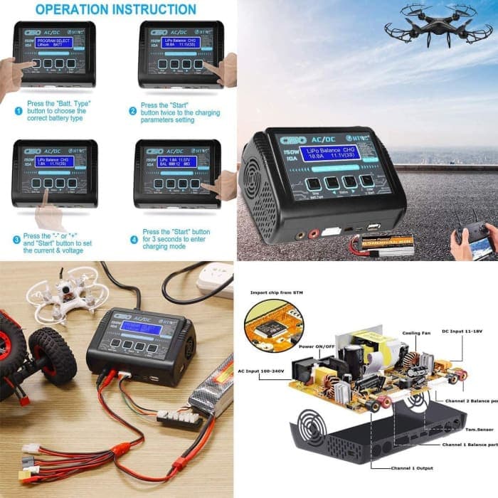 HTRC Caricabatteria LiPo RC Scaricatore bilanciamento 150W 10A 1-6S AC/DC C150 per NiCd Li-Ion Life NiMH LiHV PB Smart Battery (Nero).