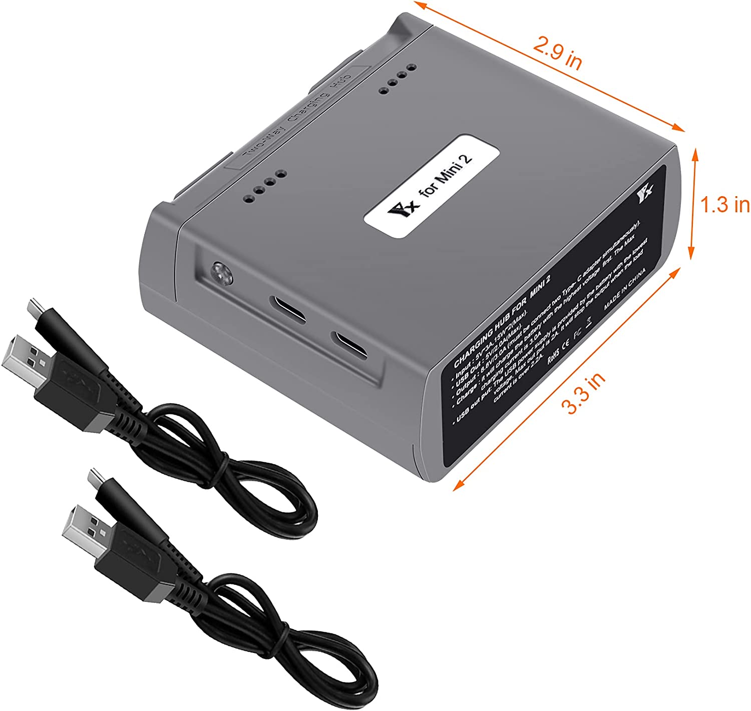 Caricabatteria compatibile con DJI Mini 2/Mini SE droni, hub di ricarica a due vie Batterie per droni Accessori per caricabatterie USB (grigio).