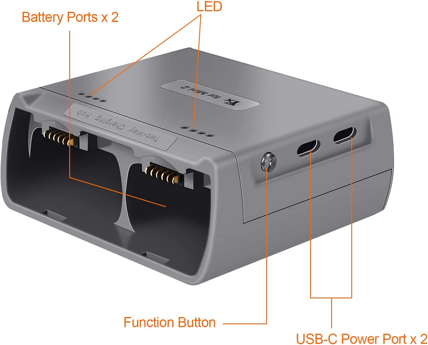 Caricabatteria compatibile con DJI Mini 2/Mini SE droni, hub di ricarica a due vie Batterie per droni Accessori per caricabatterie USB (grigio).