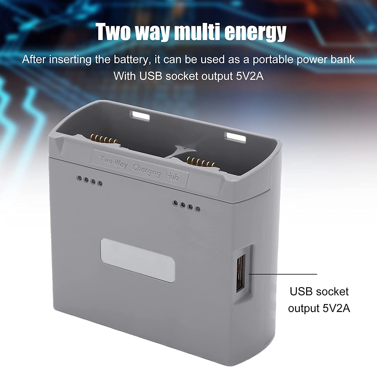 Caricabatteria compatibile con DJI Mini 2/Mini SE droni, hub di ricarica a due vie Batterie per droni Accessori per caricabatterie USB (grigio).