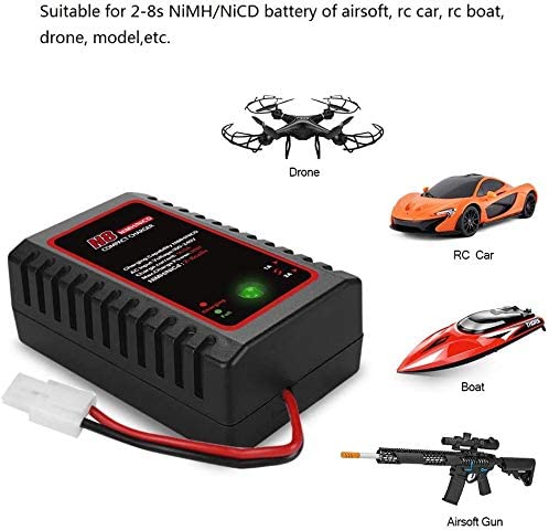 HTRC Caricabatterie Nimh per pacchi Batteria 2-8s Nimh NiCD (2.4V-9.6V) con connettore Standard / Mini Tamiya per Airsoft RC Car Boat Drone.