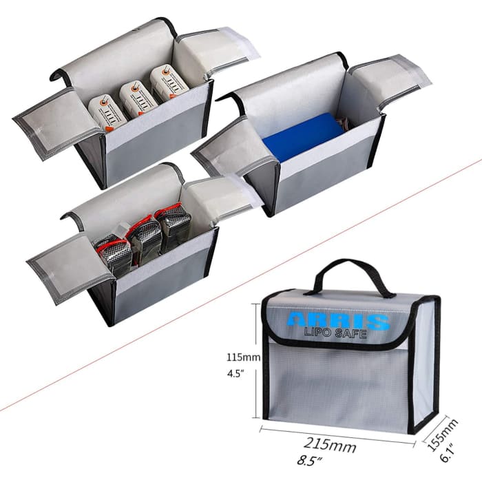 Bag Borsa ignifuga ideale per caricare batterie Lipo resistente al fuoco (Misura mm 215 x 155 x 115).