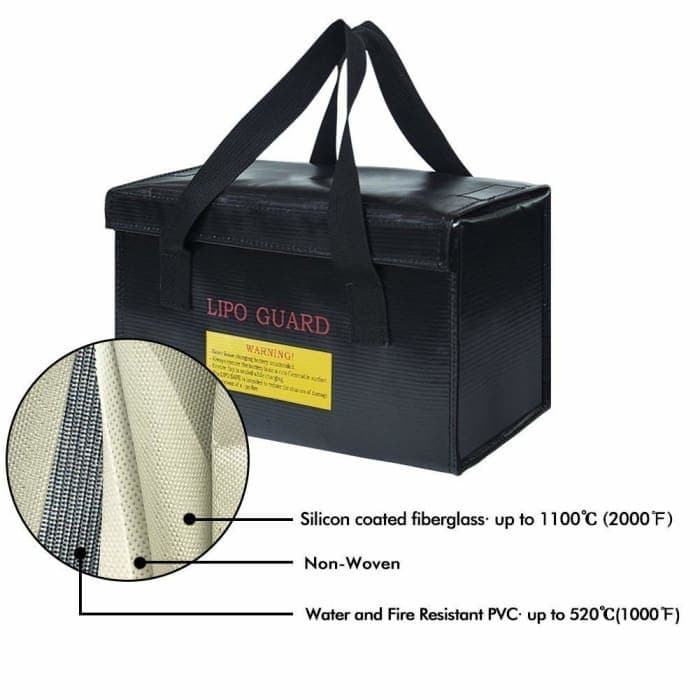 Lipo Bag Borsa ignifuga Ideale per caricare batterie Lipo Resistente al Fuoco Misure cm 26 x 13 x 15 Colore Nero.