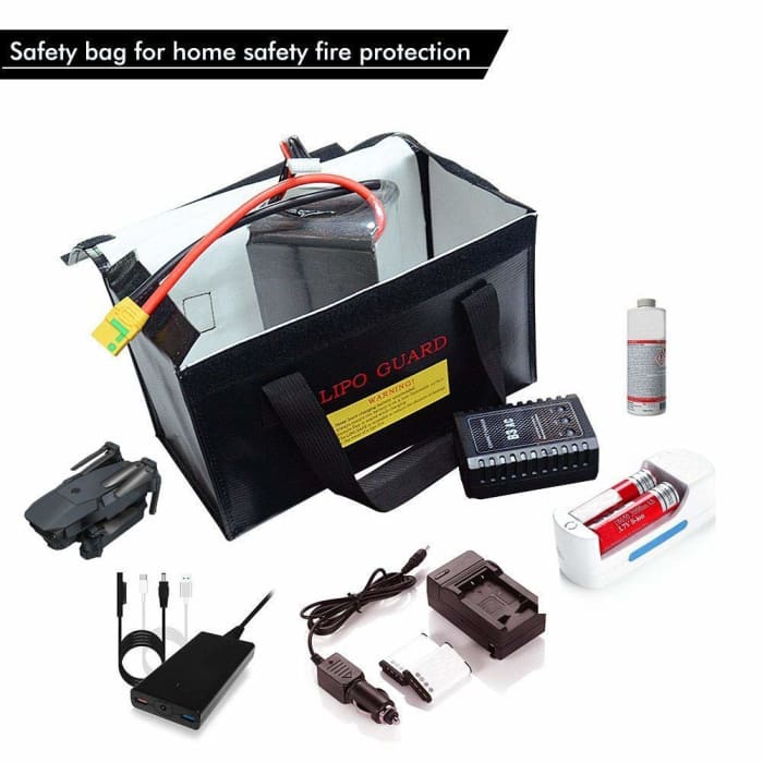 Lipo Bag Borsa ignifuga Ideale per caricare batterie Lipo Resistente al Fuoco Misure cm 26 x 13 x 15 Colore Nero.