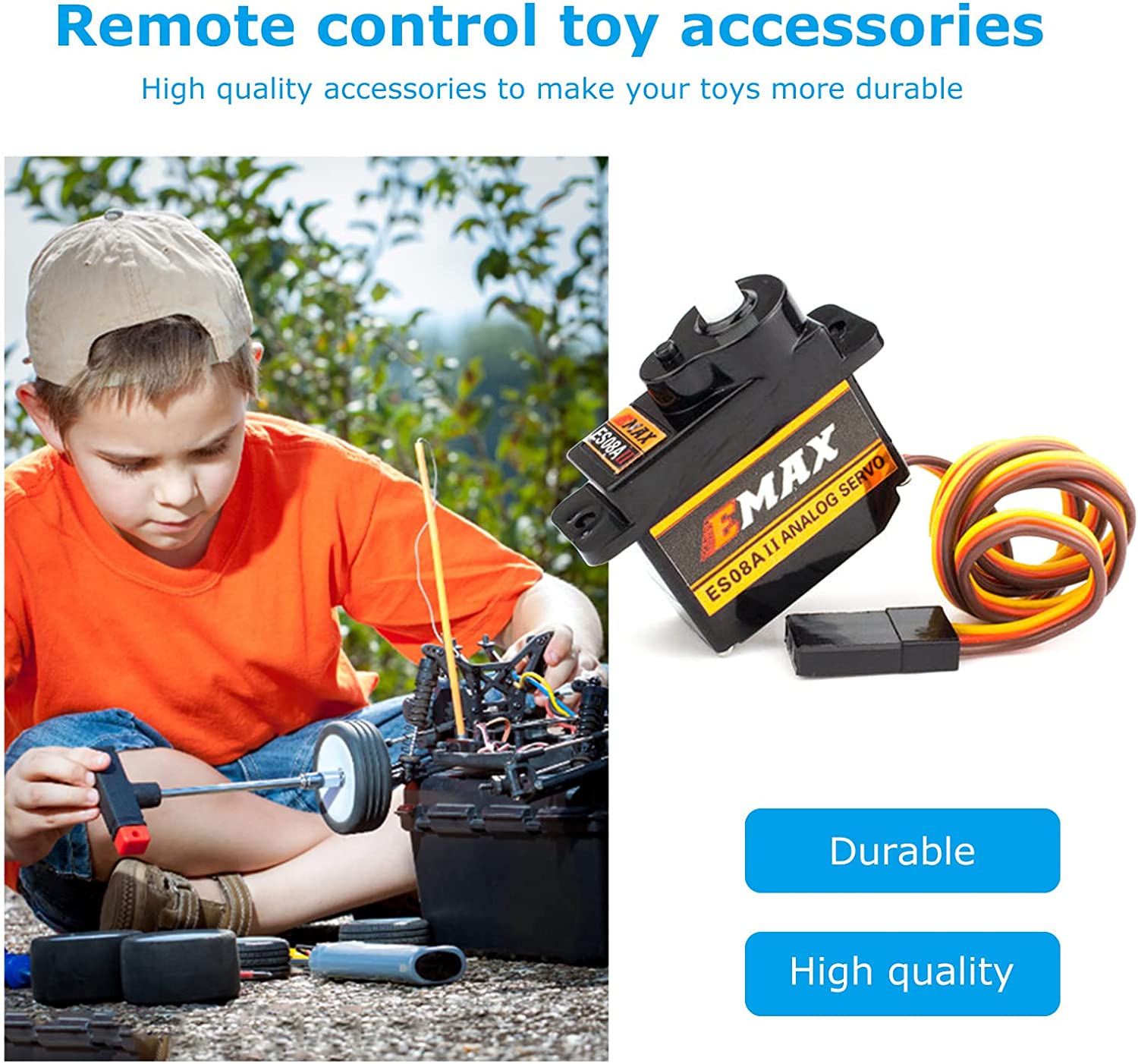 Servo analogico con ingranaggi in plastica EMax ES08A II 8.6g con kit staffa braccio 15T per pezzi di ricambio per modelli di auto Axial SCX24 RC.