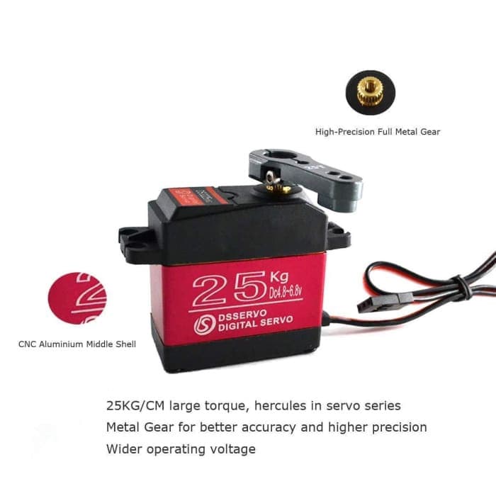 Servomotore ad Ingranaggi Full Metal DS3225 Digitale servo 25KG ad Alta Coppia con servomotore Servo con camme automodellismo 25T per Camion robotizzato Modello Baja Car 1/10.