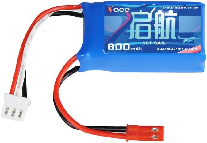 2 Li-ion 7.4V 600mAh 2S Batteries with SM-3P Connector + USB Cable - Compatible with RC Car DE82, TK3086B, TK-3082B, G20601, Stunt Flip Car